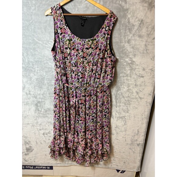 Lane Bryant Dresses & Skirts - Lane Bryant Woman’s Dress Size 22 Floral Sleeveless Asymmetrical Ruffle Hem Tie